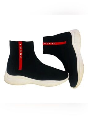 Prada Black Knit High-Top Sock Sneakers